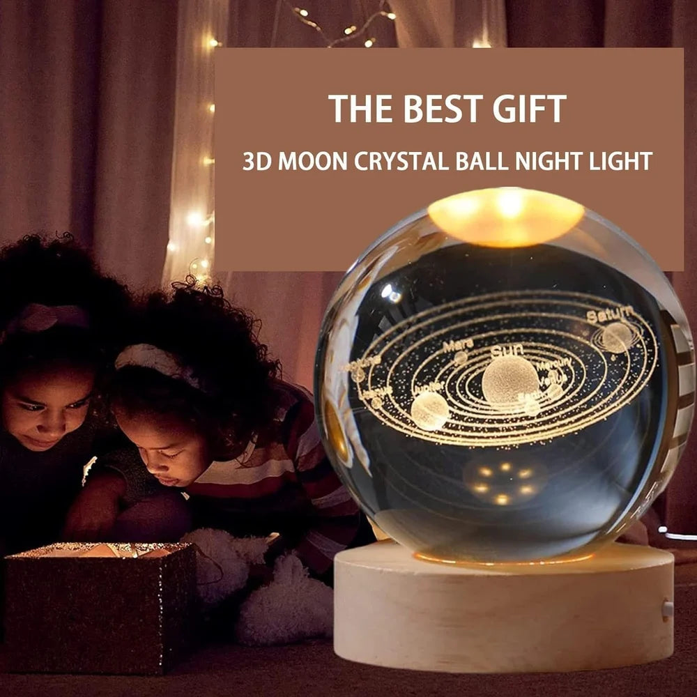 3D Space Galaxy Planet Crystal Ball Night Light ( 2 Piece )
