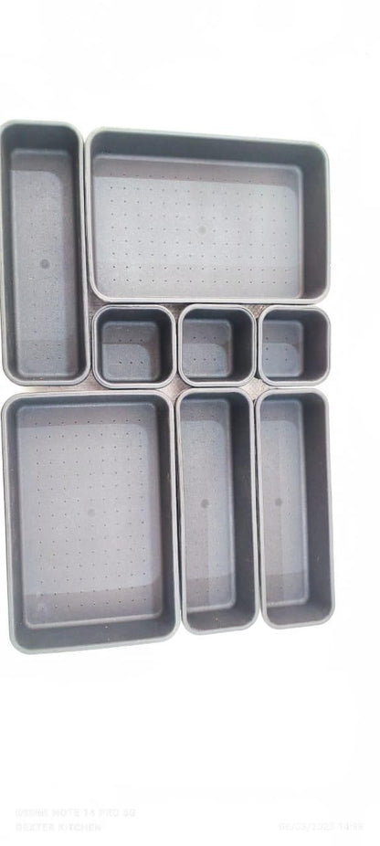 8PCS Interlocking Desk Drawer Organizer Set – Plastic Storage Trays for Office, Kitchen & Bathroom (Black – Pack of 1)