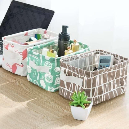 Foldable Multipurpose Storage Box Small || Canvas Fabric Basket with Handle (SET OF - 4)