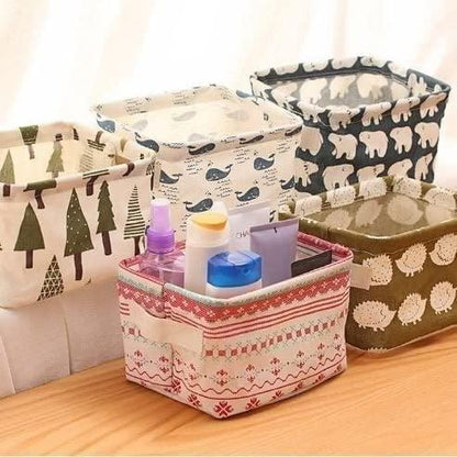 Foldable Multipurpose Storage Box Small || Canvas Fabric Basket with Handle (SET OF - 4)