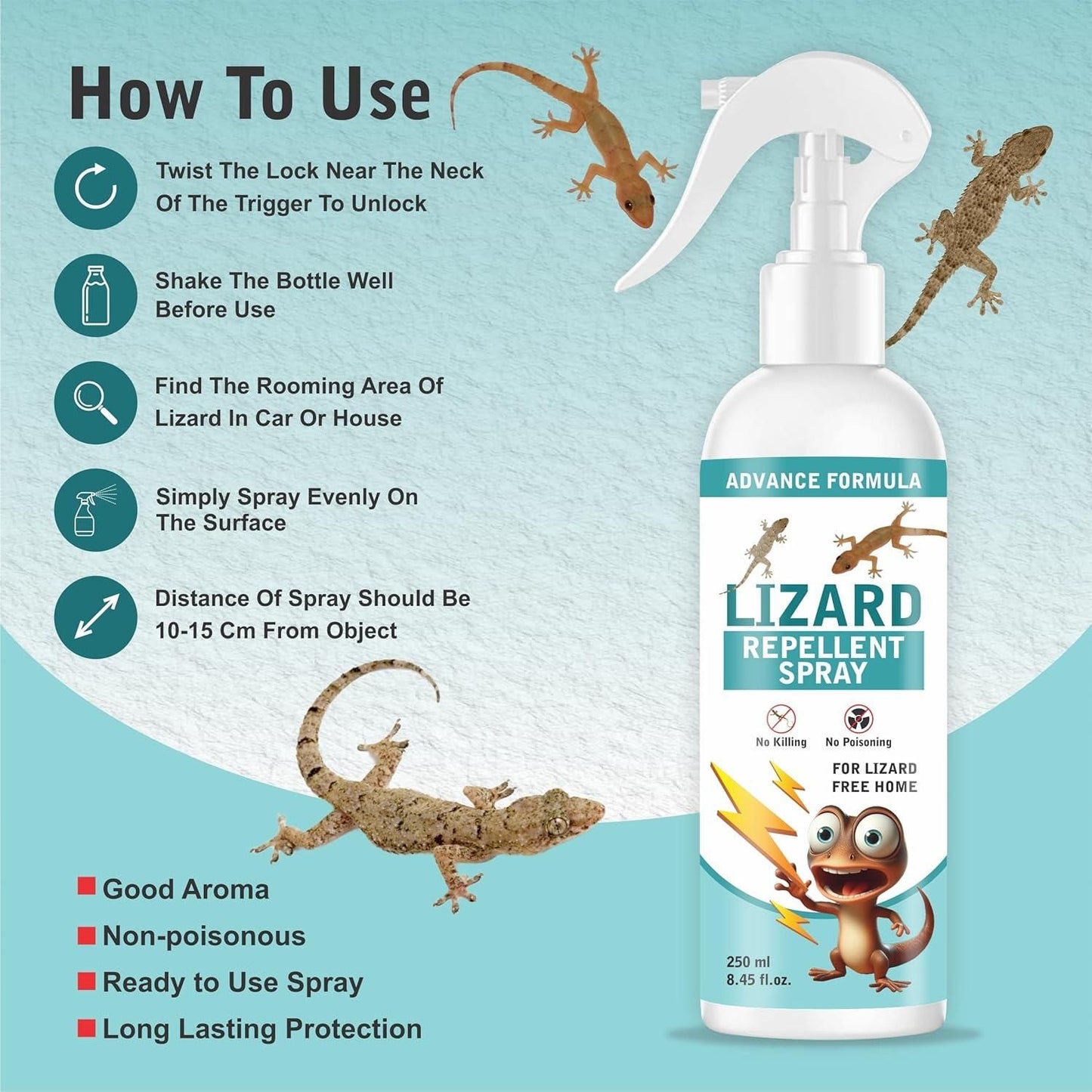 Lizard Repellent Home Spray – Cedarwood Scent Pest Control (250ML × Pack of 2) | Safe Indoor Liquid Formula