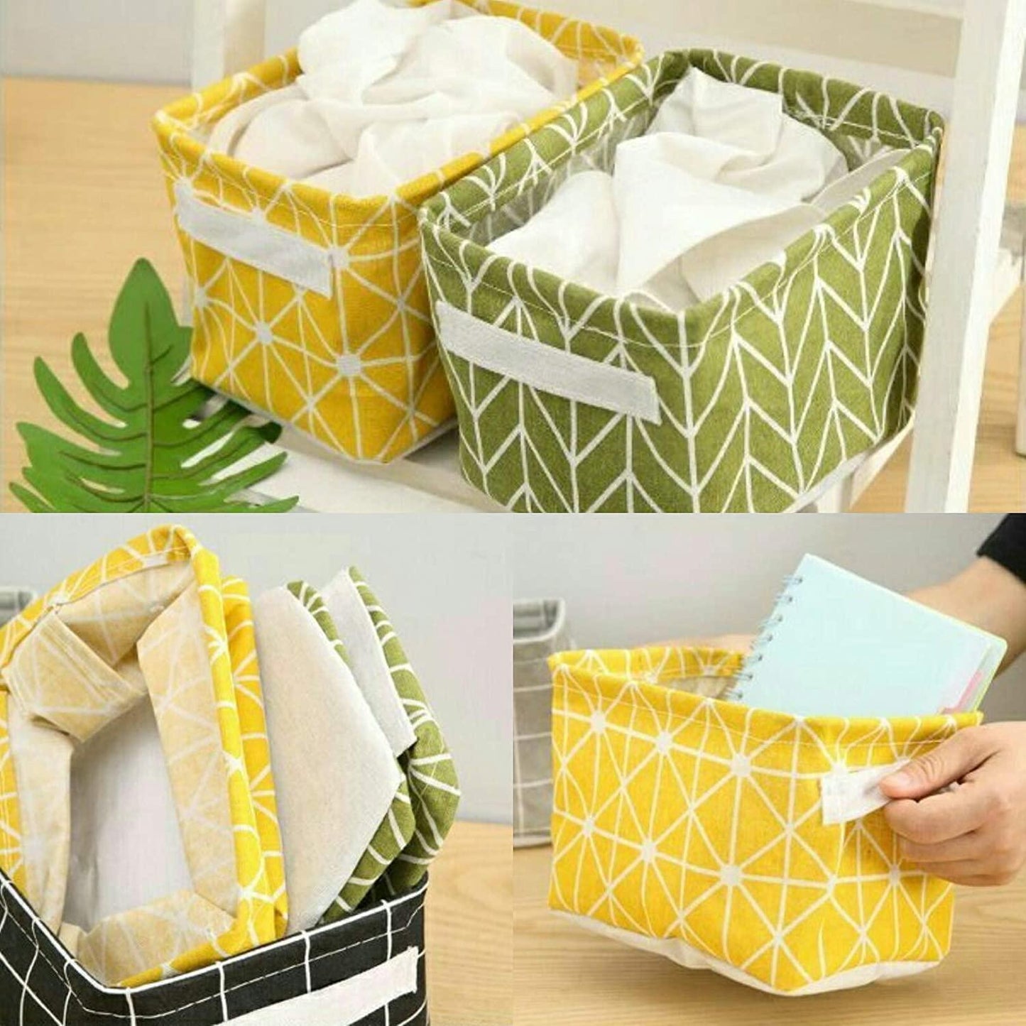 Foldable Multipurpose Storage Box Small || Canvas Fabric Basket with Handle (SET OF - 4)