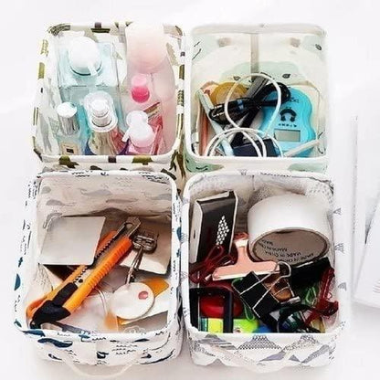 Foldable Multipurpose Storage Box Small || Canvas Fabric Basket with Handle (SET OF - 4)