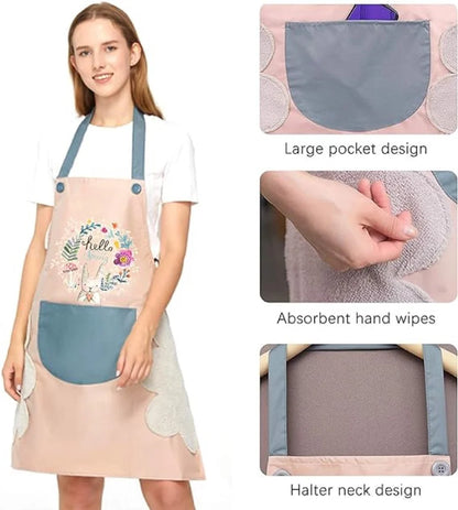 Waterproof Kitchen Pocket Apron Oil proof Kitchen Apron Cooking Apron With Pocket Hand Wiping