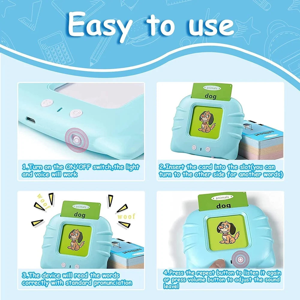 New Picks Talking Flash Card Reader , Rechargeable Educational Learning Talking Flash Cards for Kids